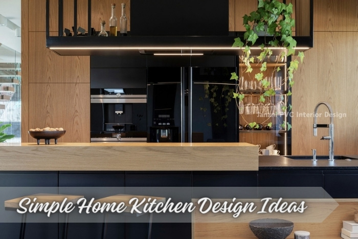 Modern kitchen design by Janani PVC Interior Design, featuring sleek wood finishes and innovative design elements, perfect for Bengaluru homes seeking simple yet sophisticated kitchen spaces