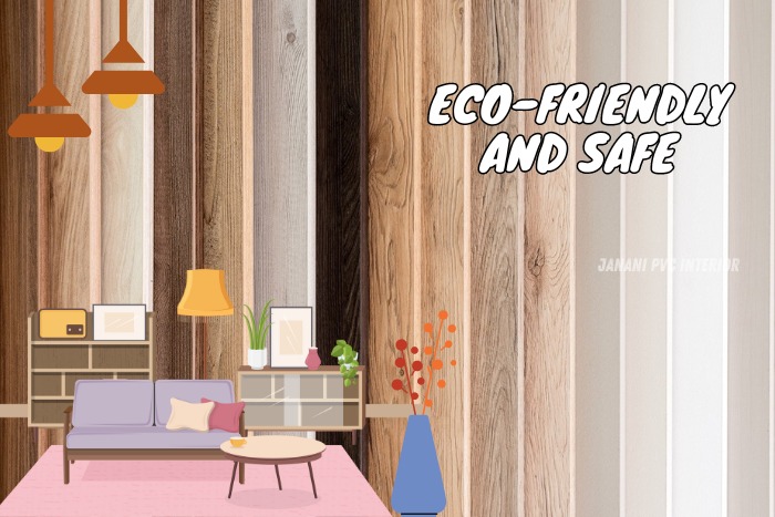 Chic and sustainable living room design in Bengaluru featuring eco-friendly PVC wall panels from Janani PVC Interior, blending safety and environmental consciousness with style