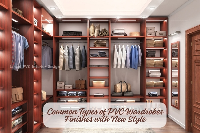 Stylish and organized wardrobe with a range of PVC finishes by Janani PVC Interior Design, showcasing the latest in wardrobe design for fashionable Bengaluru homes.