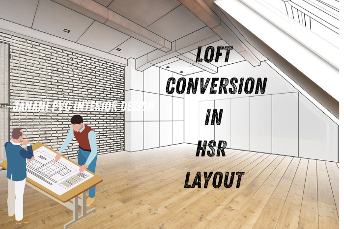 Loft conversion project in HSR Layout, Bengaluru by Janani PVC Interior Design, showcasing an open loft space with modern PVC paneling and two professionals discussing architectural plans.