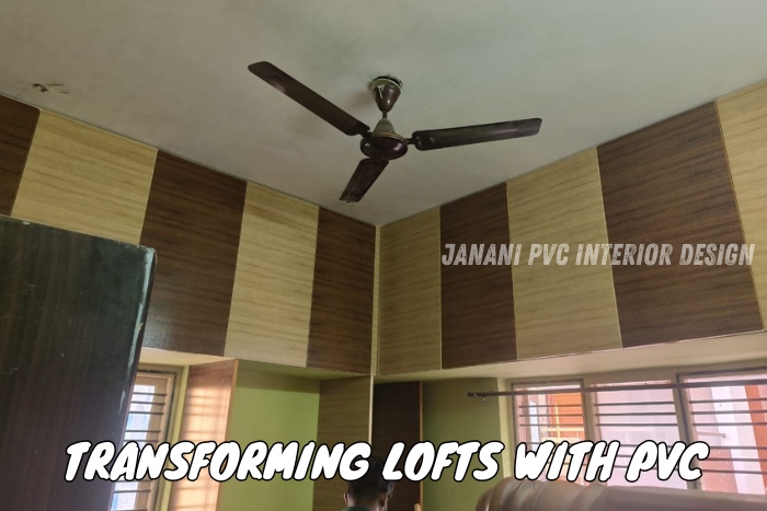 Transforming loft space with stylish PVC paneling by Janani PVC Interior Design in Bengaluru, showcasing modern design and efficient use of vertical storage to enhance functionality and aesthetics in contemporary homes