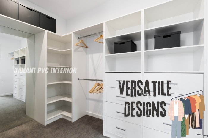 Versatile PVC wardrobe designs by Janani PVC Interior Design in Bengaluru, featuring customizable and efficient storage solutions to enhance the style and functionality of modern home interiors.