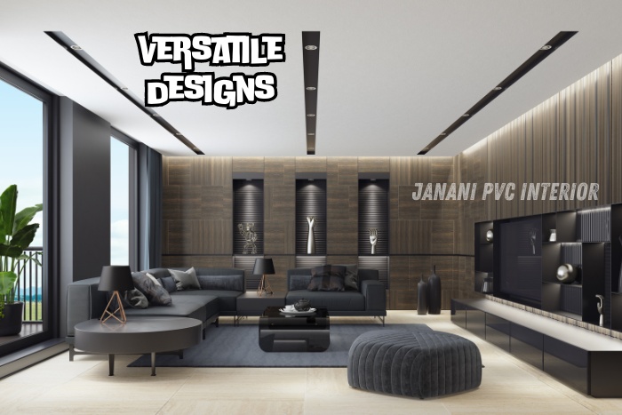 Versatile PVC designs by Janani PVC Interior Design in Bengaluru, featuring a modern and stylish living room with sleek PVC wall panels and furniture that enhance both aesthetic appeal and functionality