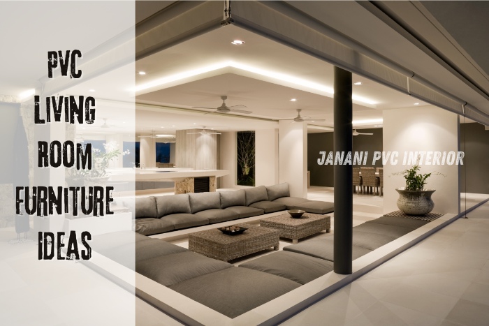 Modern living room with innovative PVC furniture ideas by Janani PVC Interior Design in Bengaluru. Features a spacious sectional sofa, integrated lighting, and sleek decor elements, showcasing versatile and stylish PVC living room solutions