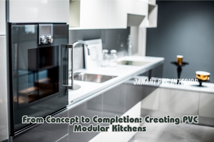 Modern PVC modular kitchen design by Janani PVC Interior Design in Bengaluru, showcasing sleek cabinetry, integrated appliances, and a seamless finish. Ideal for homeowners seeking stylish and functional kitchen solutions from concept to completion