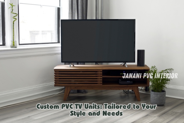 Stylish custom PVC TV unit by Janani PVC Interior in Bengaluru, featuring a minimalist and modern design, tailored to fit your personal style and functional needs, perfect for enhancing urban living spaces