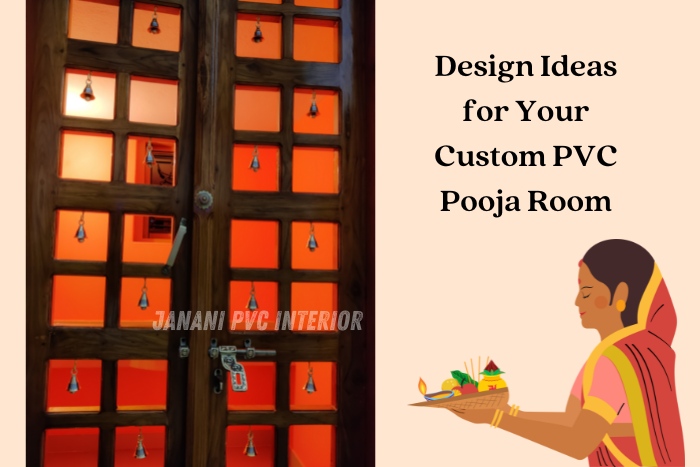 Creative design ideas for a custom PVC pooja room by Janani PVC Interior in Bengaluru, featuring a unique orange-lit door with traditional motifs, enhancing spiritual ambiance and cultural aesthetics in your homeCreative design ideas for a custom PVC pooja room by Janani PVC Interior in Bengaluru, featuring a unique orange-lit door with traditional motifs, enhancing spiritual ambiance and cultural aesthetics in your home