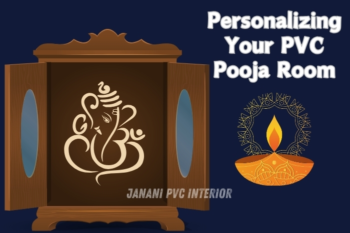 Personalizing Your PVC Pooja Room by Janani PVC Interior, Bengaluru.
Features an ornate PVC pooja cabinet with a Ganesha design and elegant wood finish, highlighted by blue glass windows.
Ideal for customizing sacred spaces with aesthetic and spiritual elements tailored to individual preferences